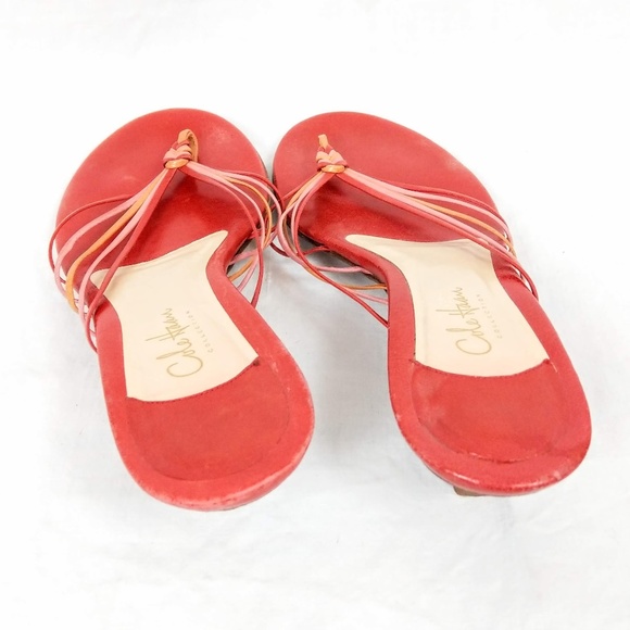 Cole Haan Laced Leather Red Thong Sandals - Picture 3 of 8